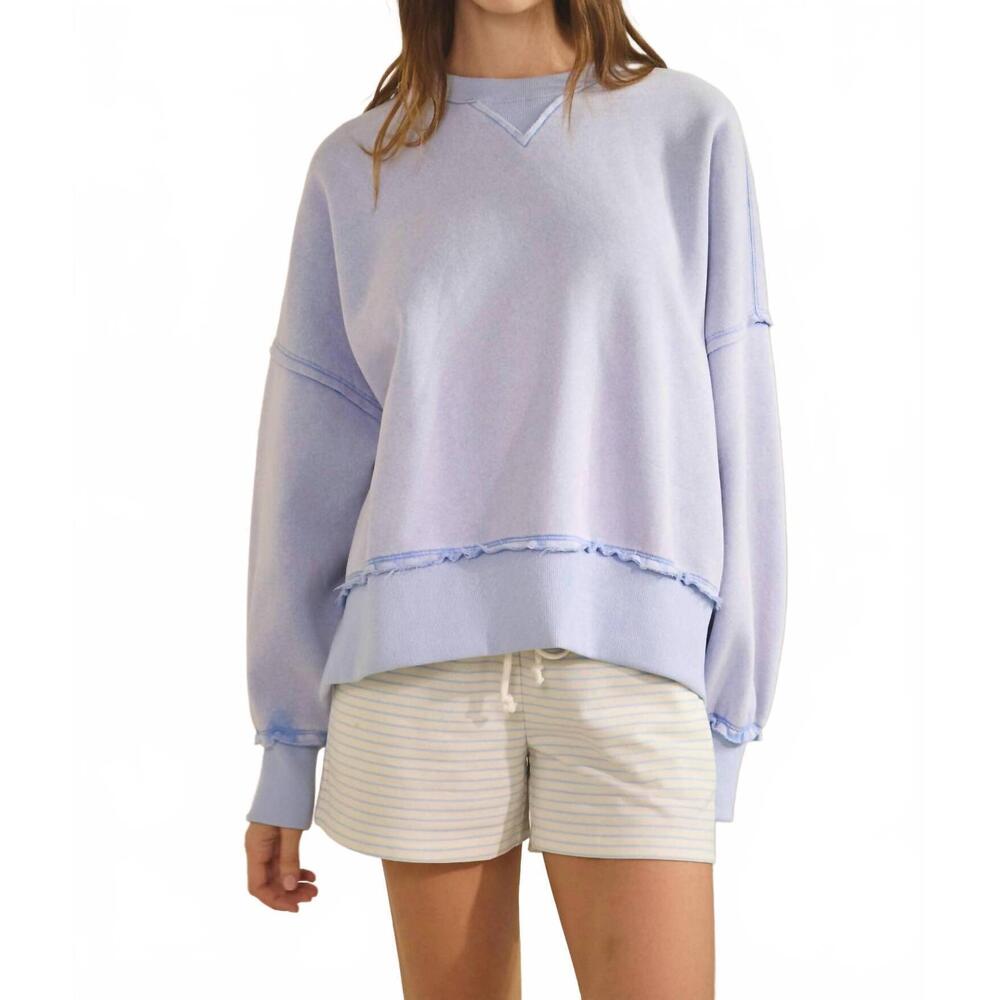 NEW CREAMON hug distressed washed sweatshirt pullover in misty blue